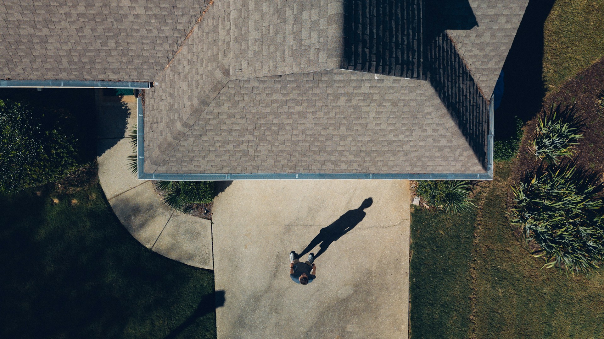 aerial view of asphalt shingles on a residential house